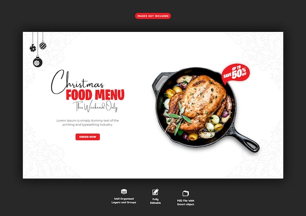 Free PSD merry christmas food menu and restaurant web banner template