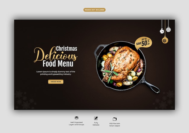 Buon natale menu cibo e ristorante banner web modello Psd Gratuite