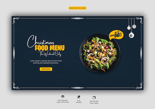 Free PSD merry christmas food menu and restaurant web banner template