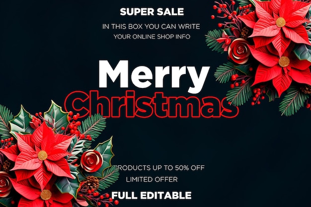 Free PSD merry christmas frame with text full editable and 3d christmas background