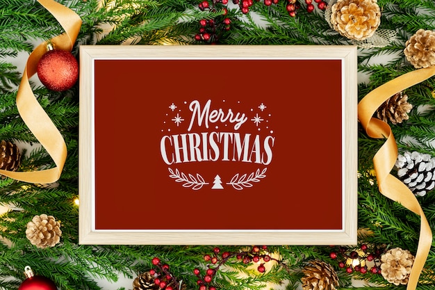 Merry Christmas greeting in a frame mockup