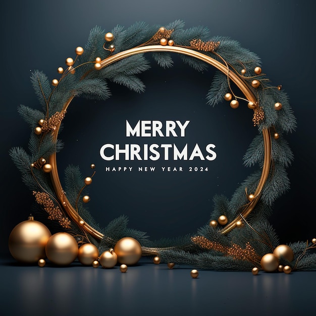 Free PSD merry christmas and happy new year 2024 modern frame