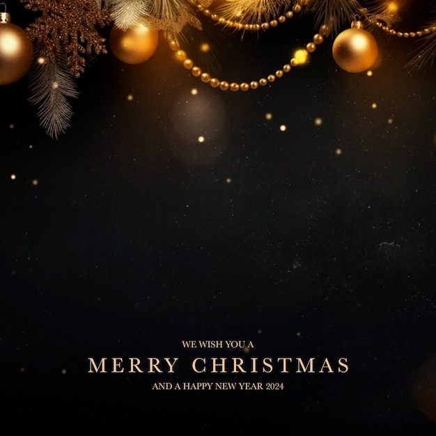 Free PSD merry christmas and happy new year background with golden christmas elements