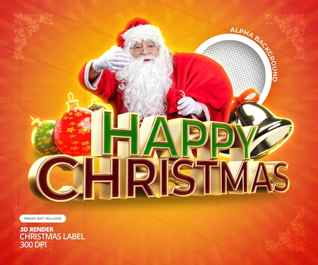 Free PSD merry christmas and happy new year banner with 3d render label template