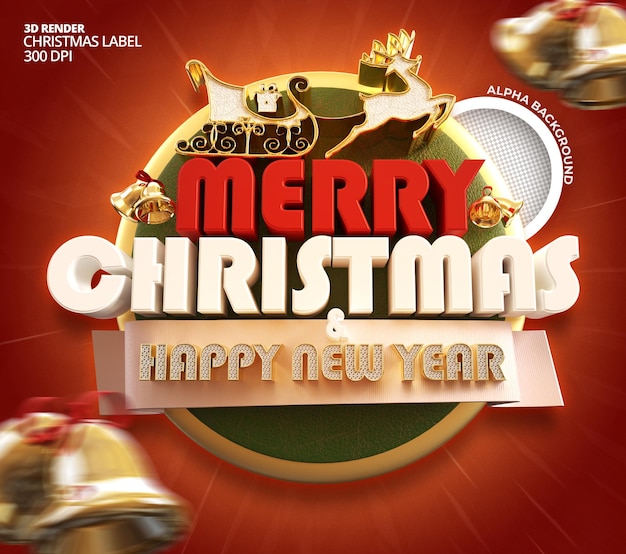 Free PSD merry christmas and happy new year banner with 3d render label template