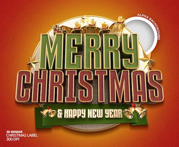 Free PSD merry christmas and happy new year banner with 3d render label template