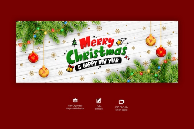 Free PSD merry christmas and happy new year facebook cover template