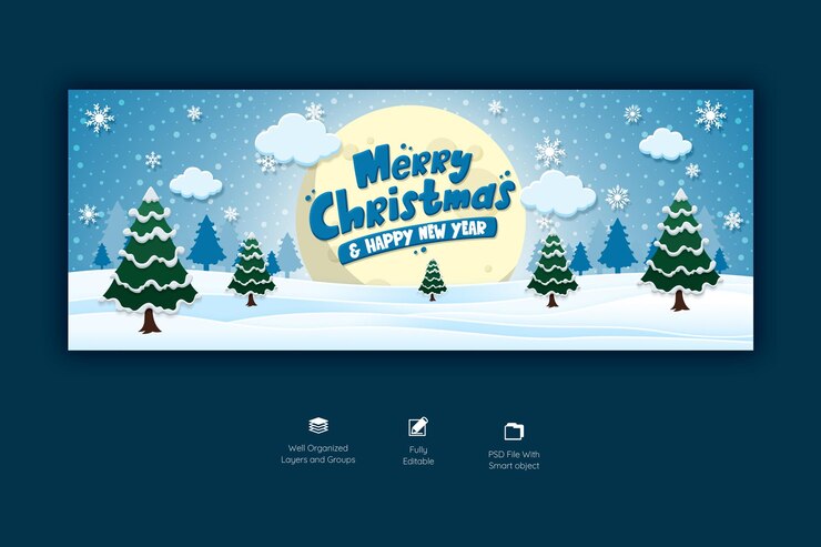 Free PSD merry christmas and happy new year facebook cover template