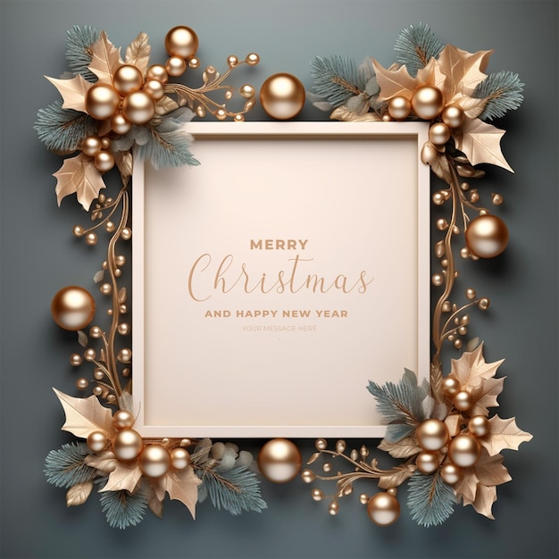 Merry christmas and happy new year floral frame template