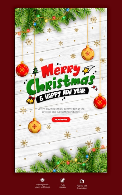 Free PSD merry christmas and happy new year instagram and facebook story template