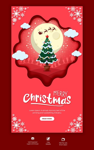 Free PSD merry christmas and happy new year instagram and facebook story template