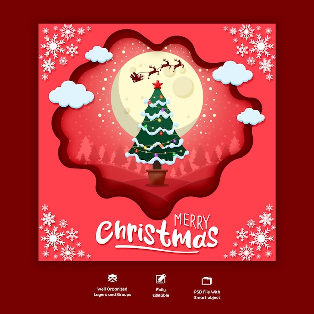 Free PSD merry christmas and happy new year social media banner or instagram post template