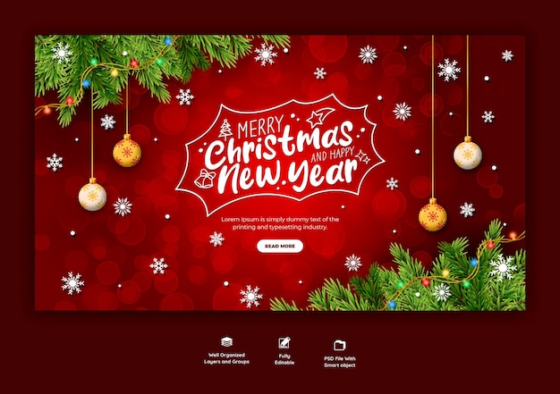 Free PSD merry christmas and happy new year web banner template