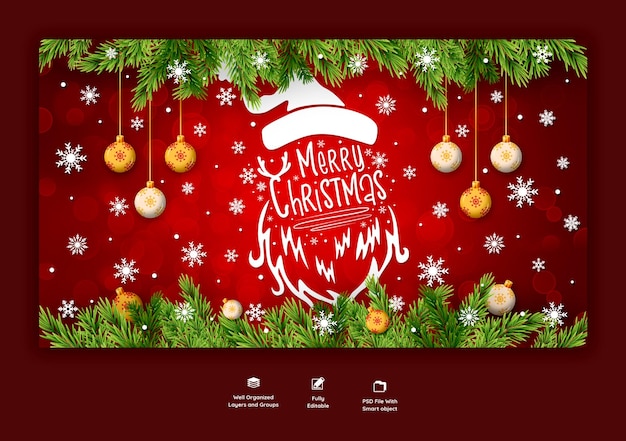 免费PSD圣诞快乐和新年快乐web旗帜模板