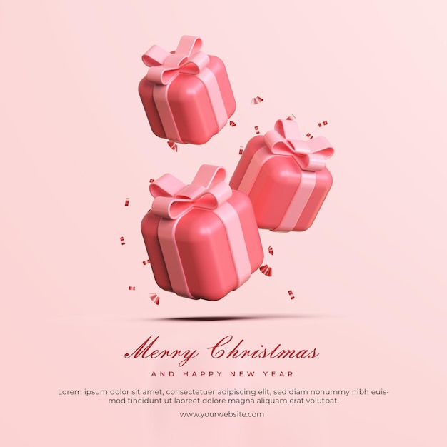 Merry christmas and happy new year with 3d gift boxes Free Psd