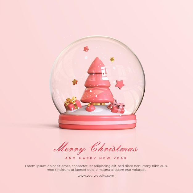 Merry christmas and happy new year with 3d snowball