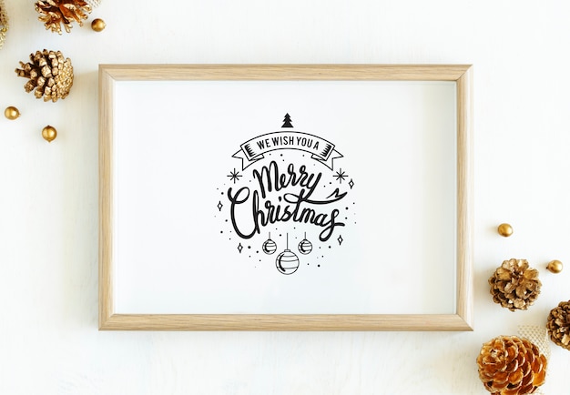 Free PSD merry christmas illustration in a frame mockup