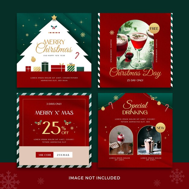 Merry christmas menu and restaurant square banner template premium psd