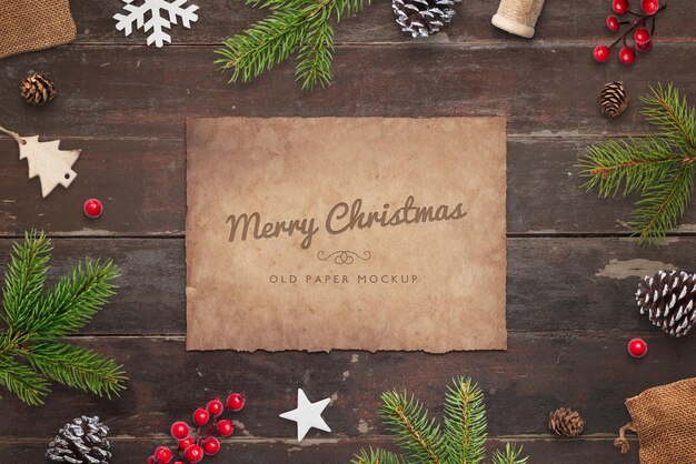 merry christmas old paper greeting card mockup scene creator