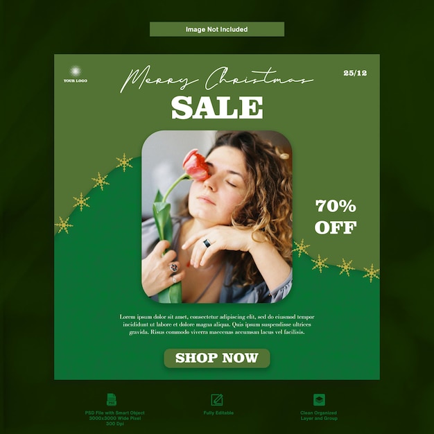 Merry christmas sale fashion discount instagram post social media template