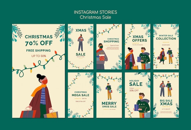 Set di storie di instagram di vendita di buon natale