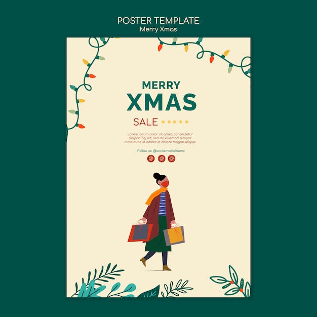 Free PSD merry christmas sales print template