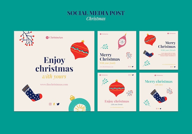 Merry christmas social media posts set