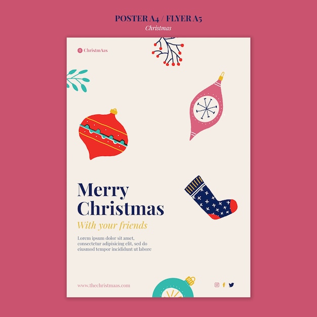 Free PSD merry christmas vertical print template illustrated