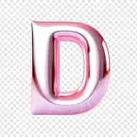 Free PSD metallic pink glass letter d isolated on transparent background