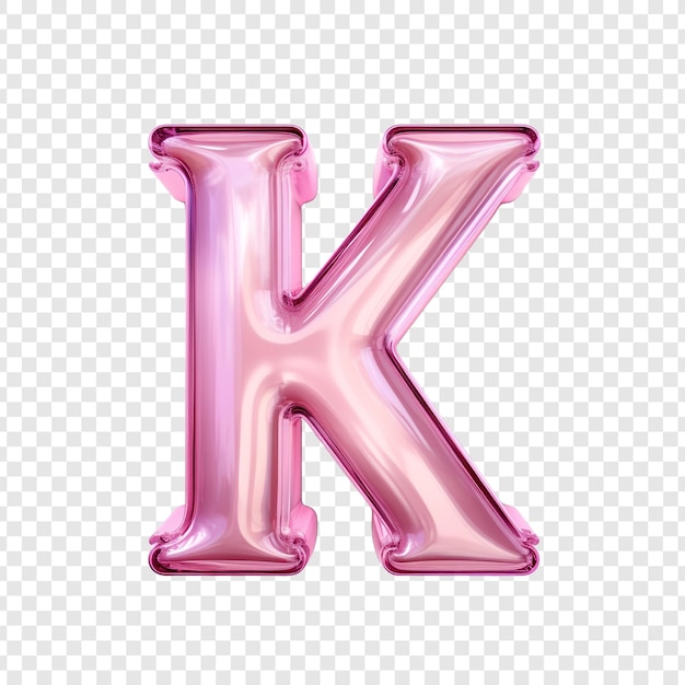 Free PSD metallic pink glass letter k isolated on transparent background