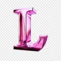 Free PSD metallic pink glass letter l isolated on transparent background