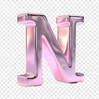 Бесплатный PSD Металлическая розовая стеклянная буква n изолирована на прозрачном фоне