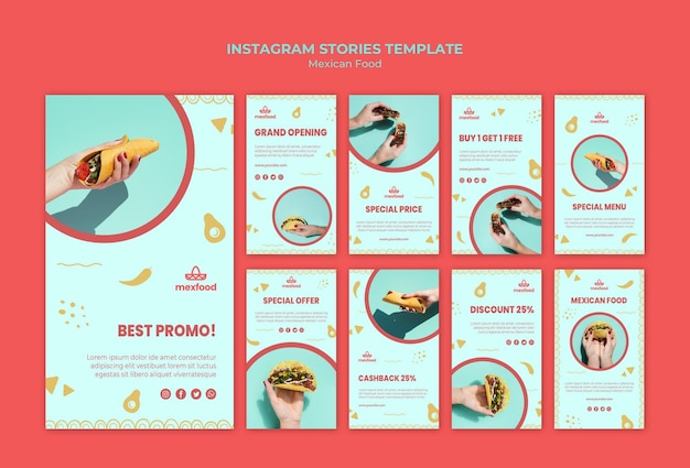 PSD gratuito storie di instagram di cibo messicano