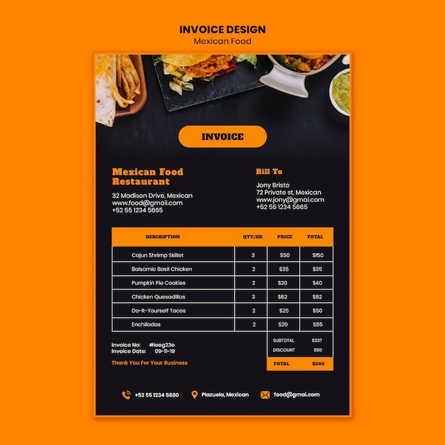 Free PSD mexican food invoice template