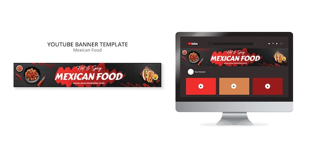 Free PSD mexican food restaurant youtube banner template