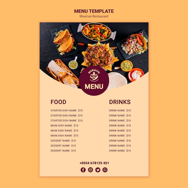 Mexican traditional dishes restaurant menu template