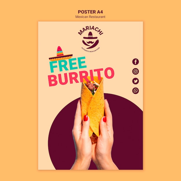 Free PSD mexican traditional dishes restaurant poster template