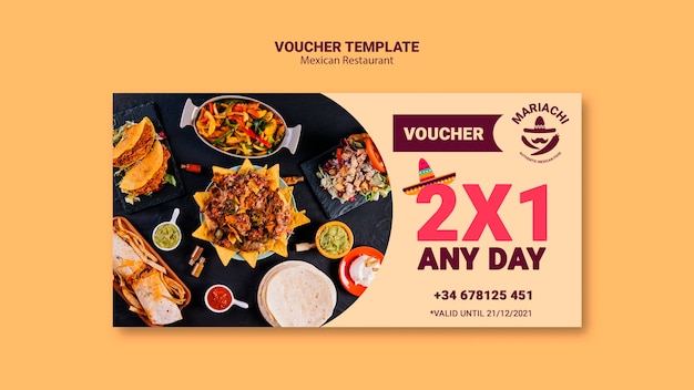 Free PSD mexican traditional dishes restaurant voucher template