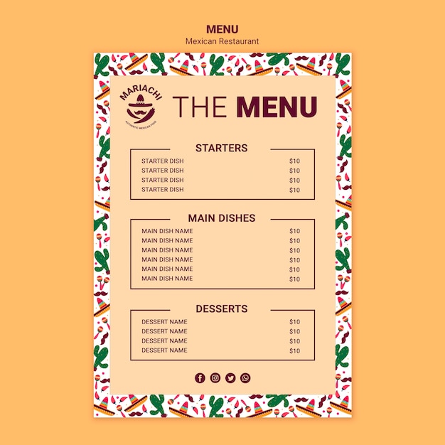 mexican traditional restaurant menu template