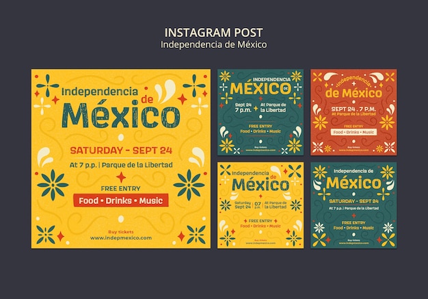 Free PSD mexico independence celebration instagram posts collection