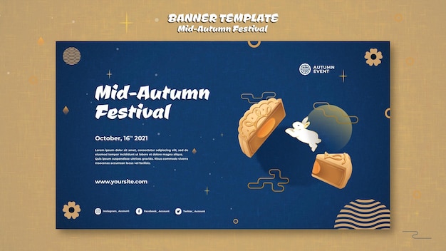 Бесплатный PSD Шаблон баннера фестиваля середины осени
