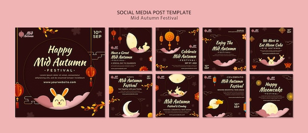 Free PSD mid-autumn festival celebration instagram posts collection