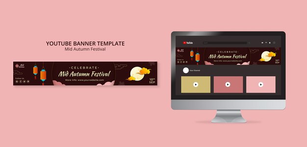 Free PSD mid-autumn festival celebration youtube banner template