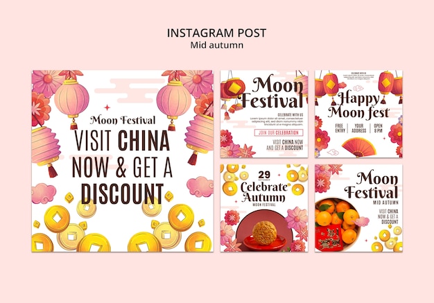 Free PSD mid-autumn festival  instagram posts