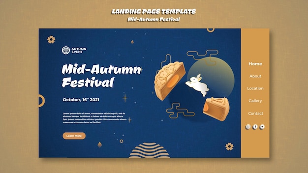 PSD gratuito modello di pagina di destinazione del festival di metà autunno