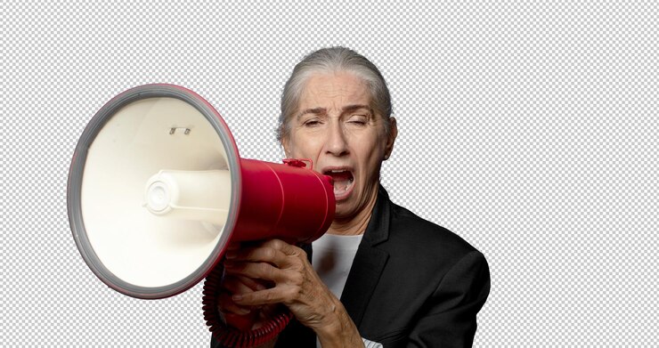 Free PSD middle age woman with a megaphone