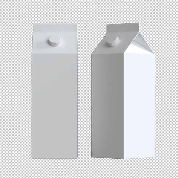 ミルク ボックス、透明な背景にカートン ボックスのモックアップ