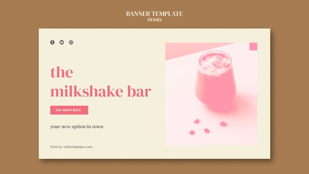 Free PSD milkshake bar horizontal banner template with beverage