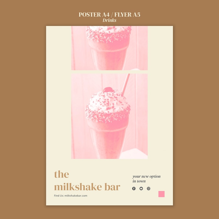 Free PSD milkshake bar vertical poster template with beverage