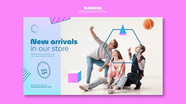 無料PSD ミレニアル世代のスタイルのバナーテンプレート